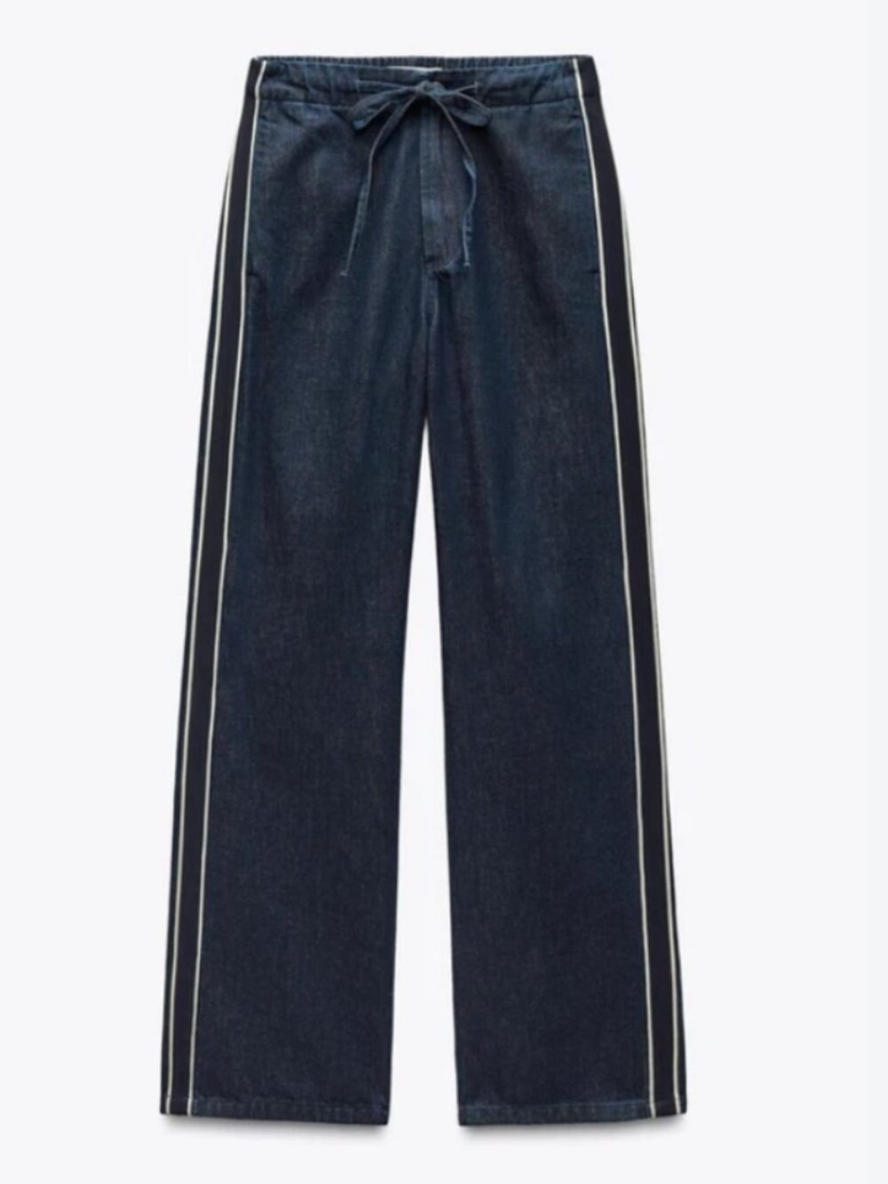 ZARA Jeans with Side Stripes Dark Wash Drawstring Straight Leg Pants 6 / Medium